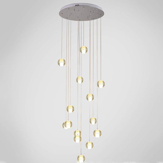 Global Multi Pendant Modern Clear Seedy Crystal Chrome Ceiling Suspension Lamp for Stairs 14 Clear Clearhalo 'Ceiling Lights' 'Modern Pendants' 'Modern' 'Pendant Lights' 'Pendants' Lighting' 2025337