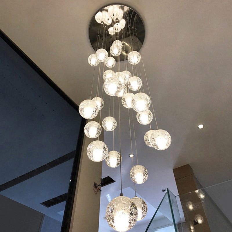 Global Multi Pendant Modern Clear Seedy Crystal Chrome Ceiling Suspension Lamp for Stairs 26 Clear Clearhalo 'Ceiling Lights' 'Modern Pendants' 'Modern' 'Pendant Lights' 'Pendants' Lighting' 2025339