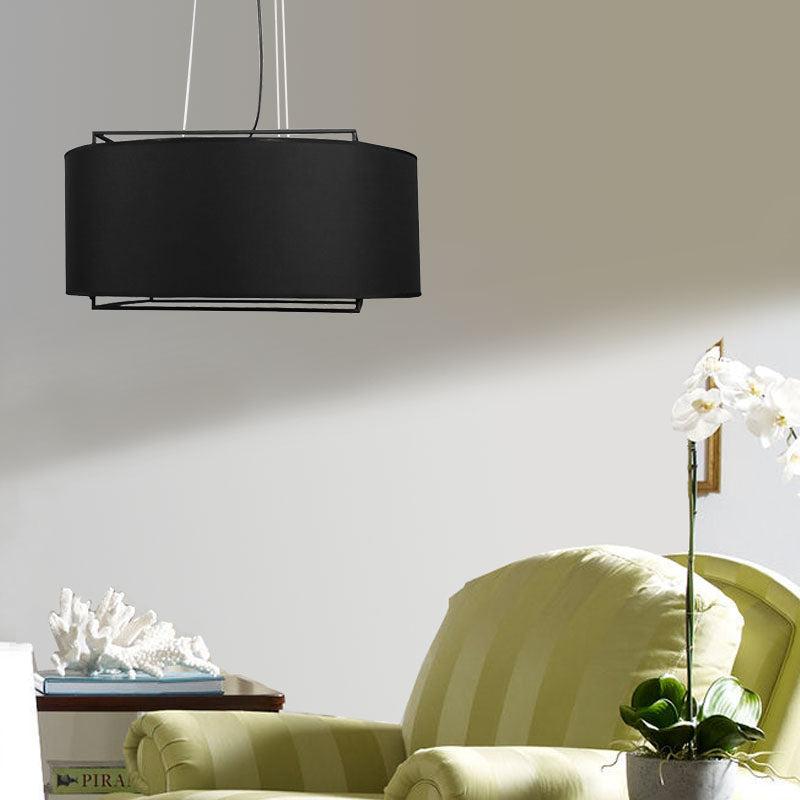 Modern Drum Pendant Light Fixture Fabric LED Hanging Ceiling Light in White/Black Clearhalo 'Ceiling Lights' 'Modern Pendants' 'Modern' 'Pendant Lights' 'Pendants' Lighting' 202534