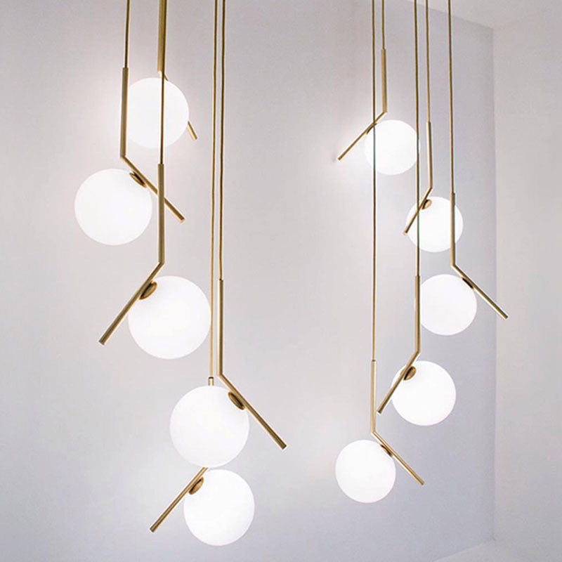 Minimalist Sphere Multi Light Pendant Opal Glass Living Room Suspension Lamp with Metal Arm Clearhalo 'Ceiling Lights' 'Modern Pendants' 'Modern' 'Pendant Lights' 'Pendants' Lighting' 2025356