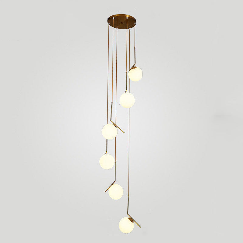 Minimalist Sphere Multi Light Pendant Opal Glass Living Room Suspension Lamp with Metal Arm 6 Gold Clearhalo 'Ceiling Lights' 'Modern Pendants' 'Modern' 'Pendant Lights' 'Pendants' Lighting' 2025358