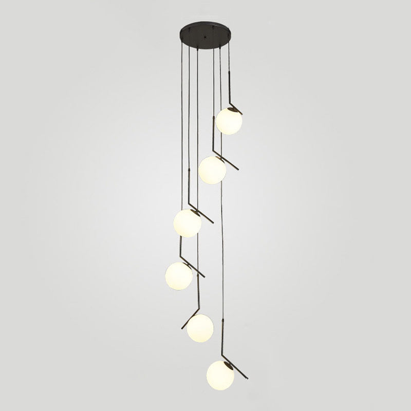 Minimalist Sphere Multi Light Pendant Opal Glass Living Room Suspension Lamp with Metal Arm 6 Black Clearhalo 'Ceiling Lights' 'Modern Pendants' 'Modern' 'Pendant Lights' 'Pendants' Lighting' 2025359