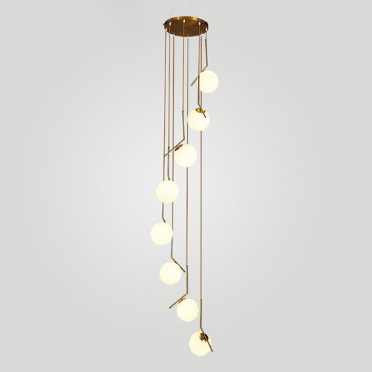 Minimalist Sphere Multi Light Pendant Opal Glass Living Room Suspension Lamp with Metal Arm 8 Gold Clearhalo 'Ceiling Lights' 'Modern Pendants' 'Modern' 'Pendant Lights' 'Pendants' Lighting' 2025360