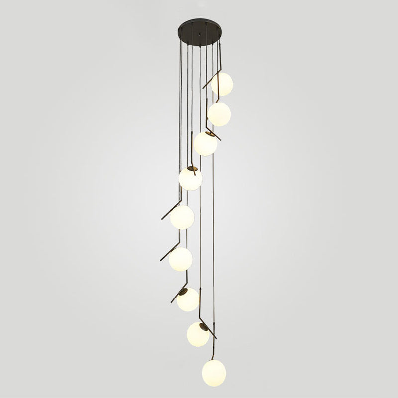 Minimalist Sphere Multi Light Pendant Opal Glass Living Room Suspension Lamp with Metal Arm 9 Black Clearhalo 'Ceiling Lights' 'Modern Pendants' 'Modern' 'Pendant Lights' 'Pendants' Lighting' 2025363