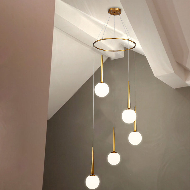 Milky Glass Ball Cluster Pendant Modern Style Hanging Light Fixture with Metal Ring Top Clearhalo 'Ceiling Lights' 'Modern Pendants' 'Modern' 'Pendant Lights' 'Pendants' Lighting' 2025366