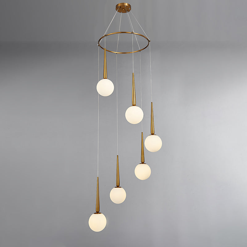 Milky Glass Ball Cluster Pendant Modern Style Hanging Light Fixture with Metal Ring Top 6 Gold Clearhalo 'Ceiling Lights' 'Modern Pendants' 'Modern' 'Pendant Lights' 'Pendants' Lighting' 2025368