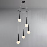 Milky Glass Ball Cluster Pendant Modern Style Hanging Light Fixture with Metal Ring Top 5 Black Clearhalo 'Ceiling Lights' 'Modern Pendants' 'Modern' 'Pendant Lights' 'Pendants' Lighting' 2025369