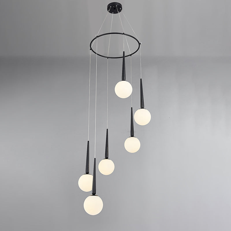 Milky Glass Ball Cluster Pendant Modern Style Hanging Light Fixture with Metal Ring Top Clearhalo 'Ceiling Lights' 'Modern Pendants' 'Modern' 'Pendant Lights' 'Pendants' Lighting' 2025371