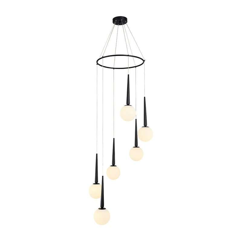 Milky Glass Ball Cluster Pendant Modern Style Hanging Light Fixture with Metal Ring Top Clearhalo 'Ceiling Lights' 'Modern Pendants' 'Modern' 'Pendant Lights' 'Pendants' Lighting' 2025374