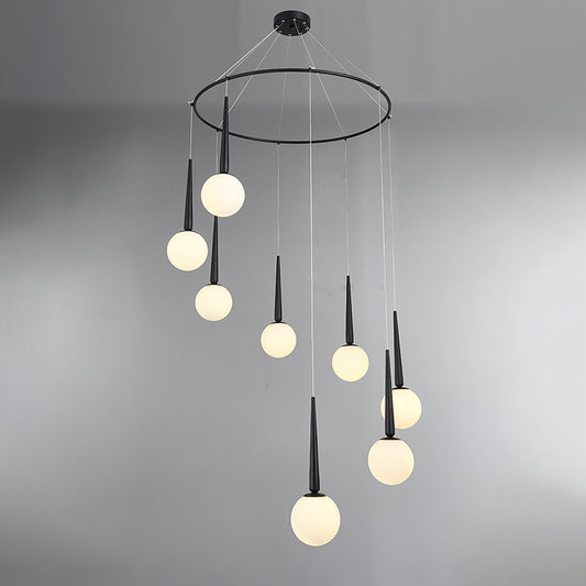 Milky Glass Ball Cluster Pendant Modern Style Hanging Light Fixture with Metal Ring Top 8 Black Clearhalo 'Ceiling Lights' 'Modern Pendants' 'Modern' 'Pendant Lights' 'Pendants' Lighting' 2025375