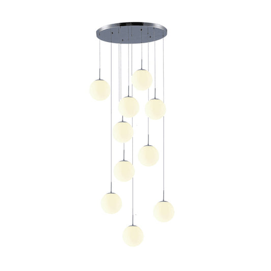 Sphere Living Room Multi Ceiling Light Opal Glass Contemporary Pendant Lighting Fixture in Silver Clearhalo 'Ceiling Lights' 'Glass shade' 'Glass' 'Modern Pendants' 'Modern' 'Pendant Lights' 'Pendants' Lighting' 2025378