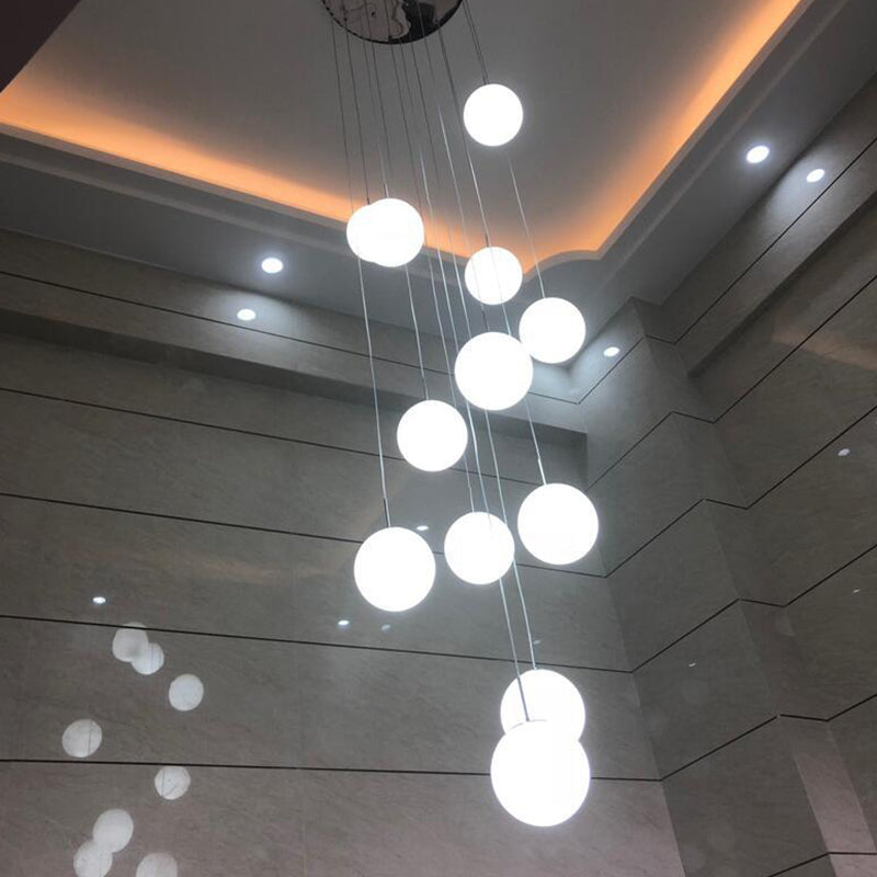 Sphere Living Room Multi Ceiling Light Opal Glass Contemporary Pendant Lighting Fixture in Silver 12 Silver Clearhalo 'Ceiling Lights' 'Glass shade' 'Glass' 'Modern Pendants' 'Modern' 'Pendant Lights' 'Pendants' Lighting' 2025379