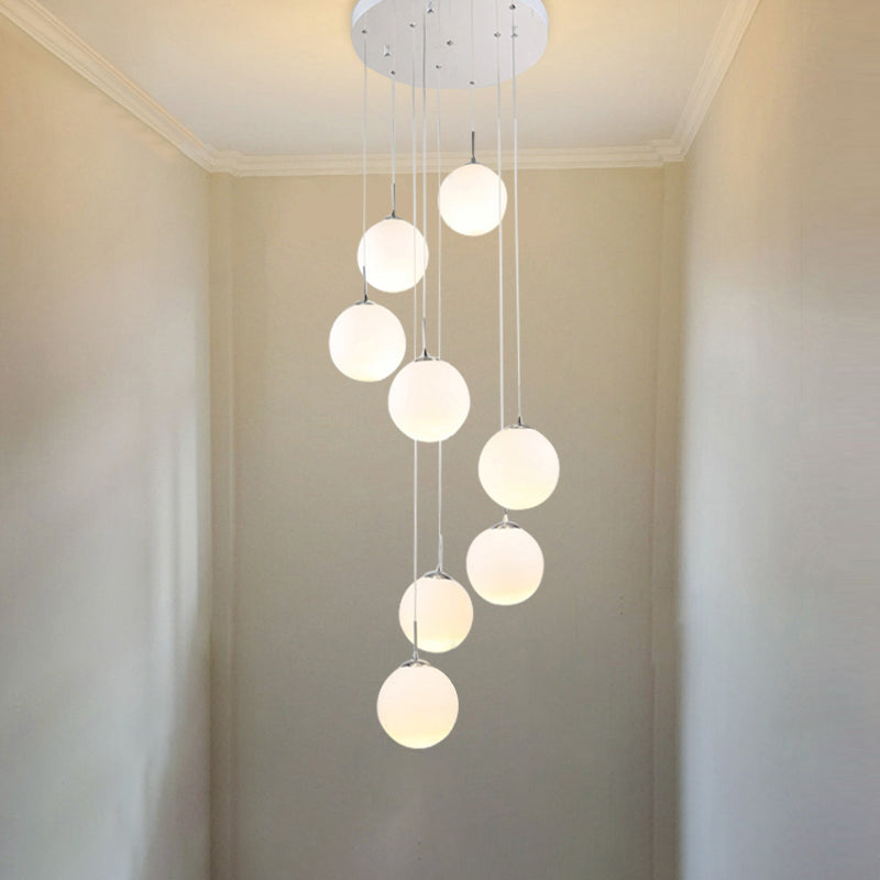 Orb Cream Glass Multi Light Pendant Modernist White Ceiling Suspension Lamp for Living Room 8 Cream Clearhalo 'Ceiling Lights' 'Modern Pendants' 'Modern' 'Pendant Lights' 'Pendants' Lighting' 2025389