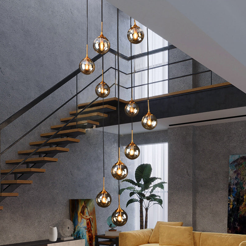 Modernist 13 Heads Cluster Pendant Light Black Spherical Hanging Lamp Kit with Glass Shade Clearhalo 'Ceiling Lights' 'Modern Pendants' 'Modern' 'Pendant Lights' 'Pendants' Lighting' 2025430