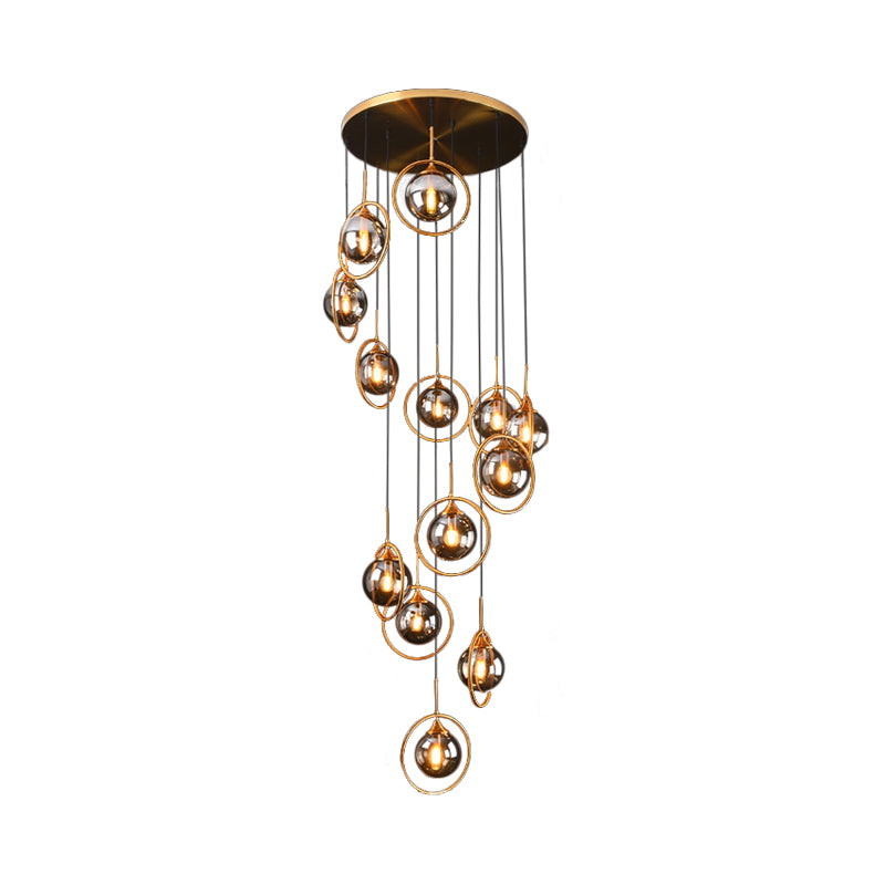 Modernist 13 Heads Cluster Pendant Light Black Spherical Hanging Lamp Kit with Glass Shade Clearhalo 'Ceiling Lights' 'Modern Pendants' 'Modern' 'Pendant Lights' 'Pendants' Lighting' 2025431