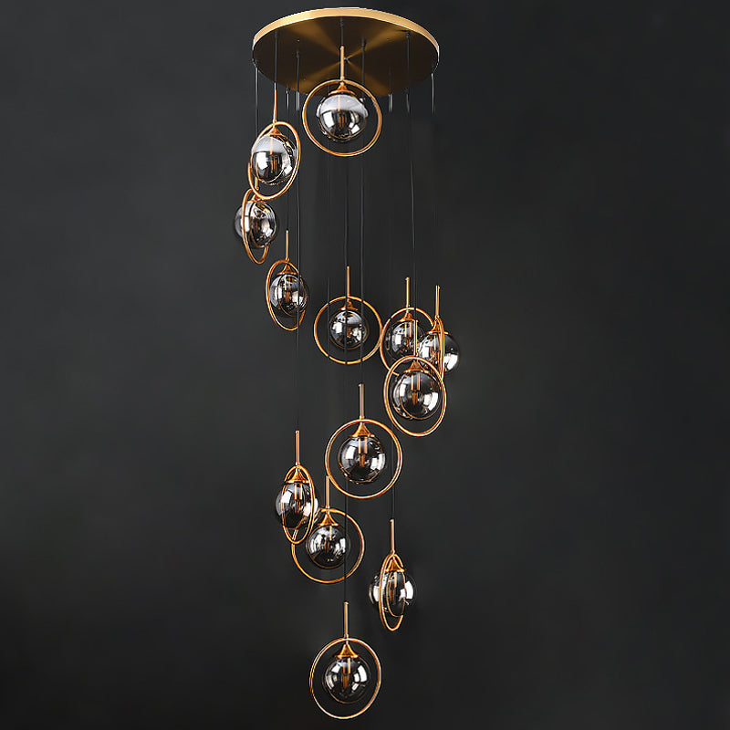 Modernist 13 Heads Cluster Pendant Light Black Spherical Hanging Lamp Kit with Glass Shade Clearhalo 'Ceiling Lights' 'Modern Pendants' 'Modern' 'Pendant Lights' 'Pendants' Lighting' 2025432