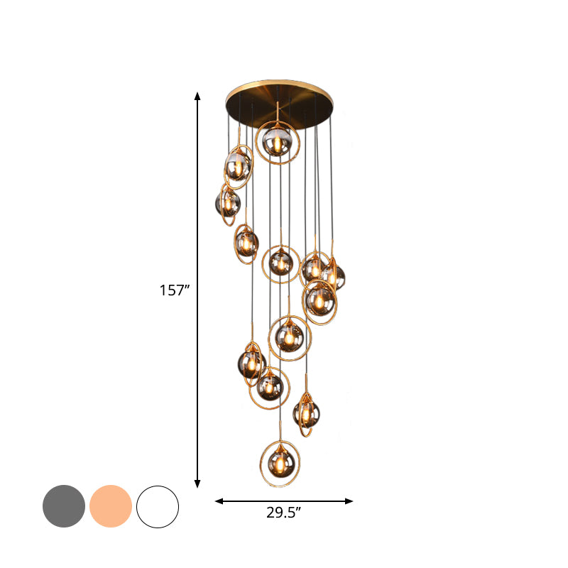 Modernist 13 Heads Cluster Pendant Light Black Spherical Hanging Lamp Kit with Glass Shade Clearhalo 'Ceiling Lights' 'Modern Pendants' 'Modern' 'Pendant Lights' 'Pendants' Lighting' 2025433