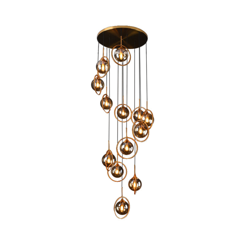 Modernist 13 Heads Cluster Pendant Light Black Spherical Hanging Lamp Kit with Glass Shade 13 Amber A Clearhalo 'Ceiling Lights' 'Modern Pendants' 'Modern' 'Pendant Lights' 'Pendants' Lighting' 2025434
