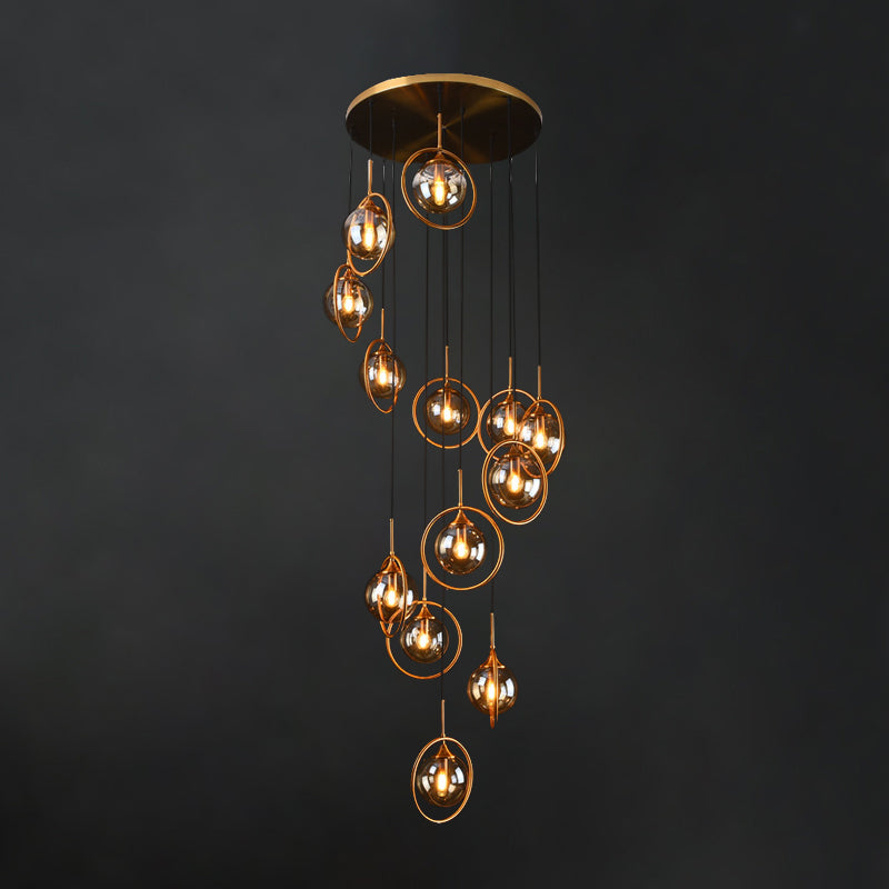 Modernist 13 Heads Cluster Pendant Light Black Spherical Hanging Lamp Kit with Glass Shade Clearhalo 'Ceiling Lights' 'Modern Pendants' 'Modern' 'Pendant Lights' 'Pendants' Lighting' 2025435