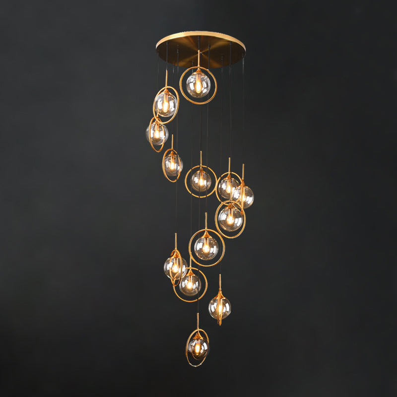 Modernist 13 Heads Cluster Pendant Light Black Spherical Hanging Lamp Kit with Glass Shade Clearhalo 'Ceiling Lights' 'Modern Pendants' 'Modern' 'Pendant Lights' 'Pendants' Lighting' 2025437