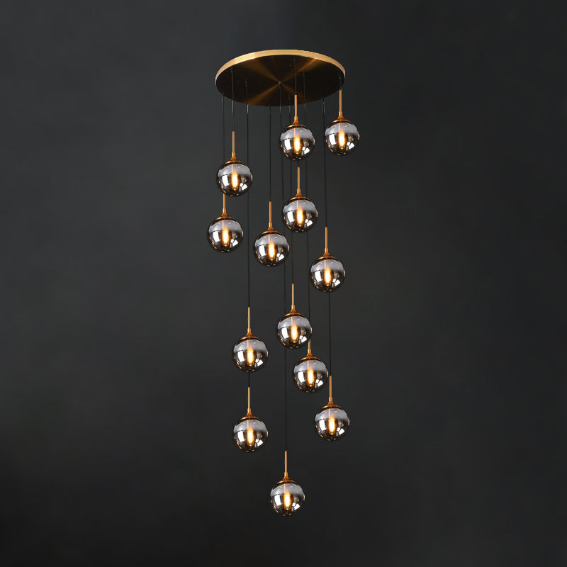 Modernist 13 Heads Cluster Pendant Light Black Spherical Hanging Lamp Kit with Glass Shade Clearhalo 'Ceiling Lights' 'Modern Pendants' 'Modern' 'Pendant Lights' 'Pendants' Lighting' 2025439