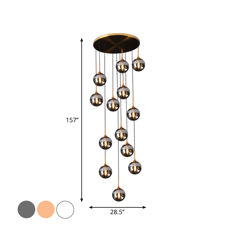 Modernist 13 Heads Cluster Pendant Light Black Spherical Hanging Lamp Kit with Glass Shade Clearhalo 'Ceiling Lights' 'Modern Pendants' 'Modern' 'Pendant Lights' 'Pendants' Lighting' 2025440