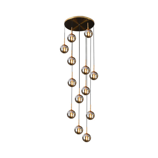 Modernist 13 Heads Cluster Pendant Light Black Spherical Hanging Lamp Kit with Glass Shade 13 Amber B Clearhalo 'Ceiling Lights' 'Modern Pendants' 'Modern' 'Pendant Lights' 'Pendants' Lighting' 2025441