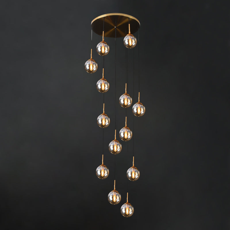 Modernist 13 Heads Cluster Pendant Light Black Spherical Hanging Lamp Kit with Glass Shade Clearhalo 'Ceiling Lights' 'Modern Pendants' 'Modern' 'Pendant Lights' 'Pendants' Lighting' 2025442