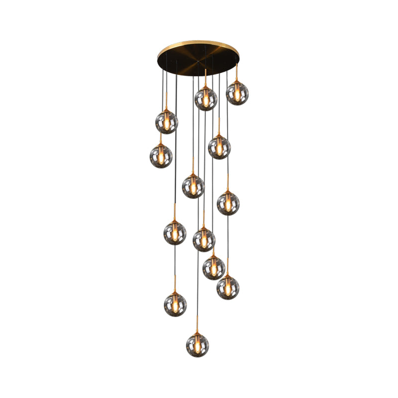 Modernist 13 Heads Cluster Pendant Light Black Spherical Hanging Lamp Kit with Glass Shade 13 Clear B Clearhalo 'Ceiling Lights' 'Modern Pendants' 'Modern' 'Pendant Lights' 'Pendants' Lighting' 2025443