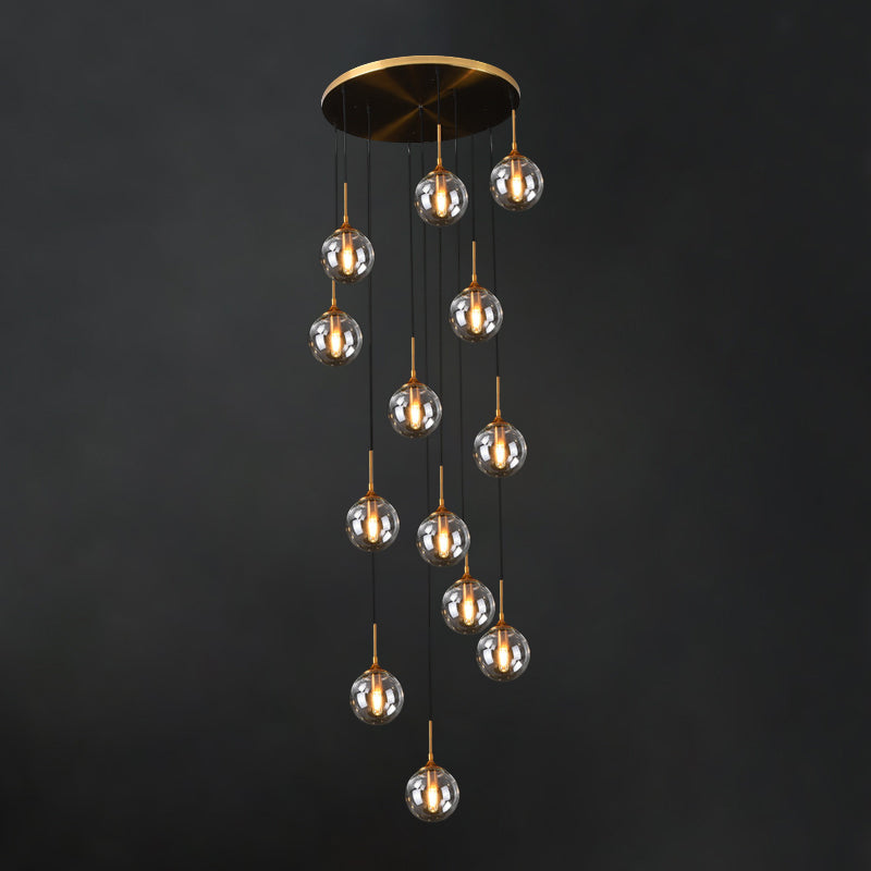 Modernist 13 Heads Cluster Pendant Light Black Spherical Hanging Lamp Kit with Glass Shade Clearhalo 'Ceiling Lights' 'Modern Pendants' 'Modern' 'Pendant Lights' 'Pendants' Lighting' 2025444