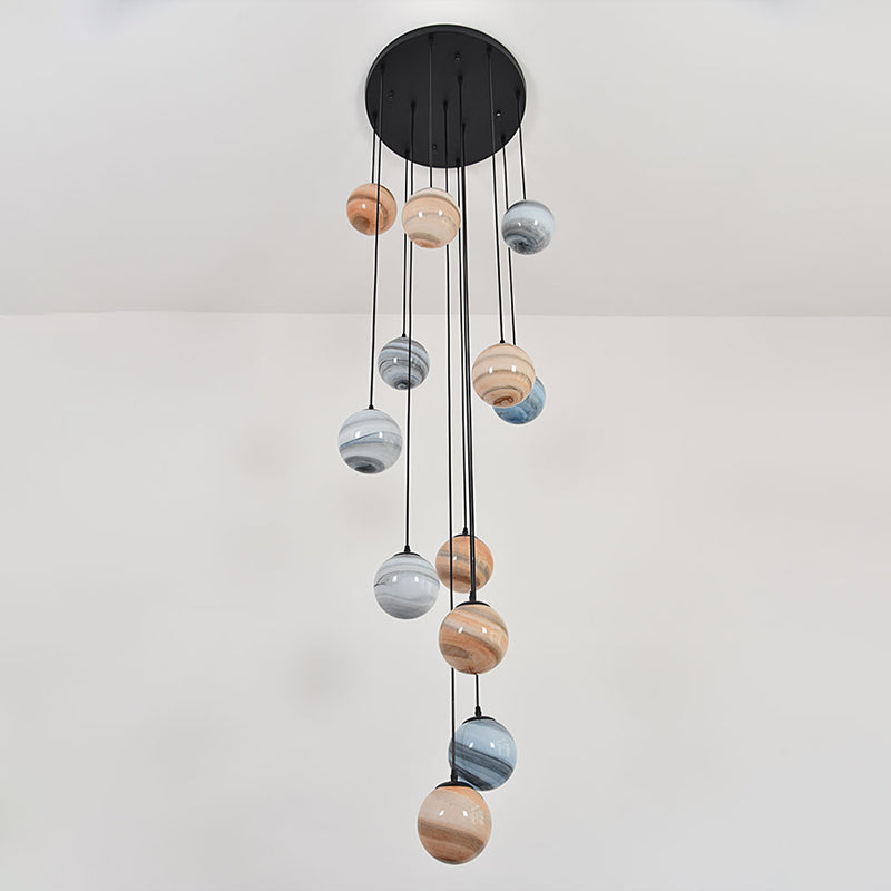 Planet Multi Light Pendant Modernism Textured Glass Stairs Suspension Lighting Fixture in Black 12 Black Clearhalo 'Ceiling Lights' 'Modern Pendants' 'Modern' 'Pendant Lights' 'Pendants' Lighting' 2025445