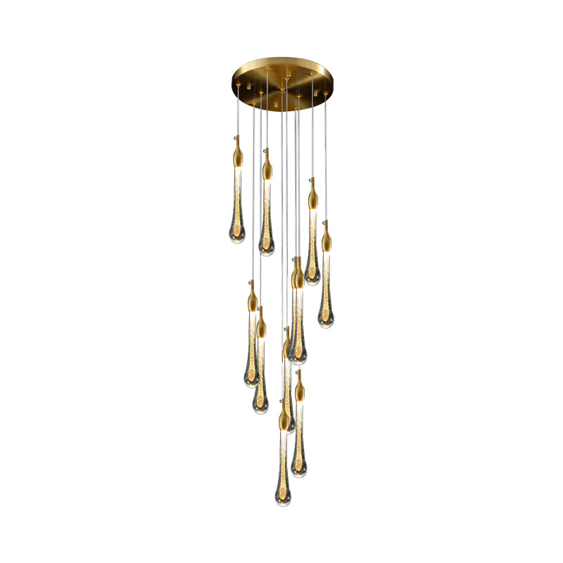 Droplet Stairs Multi Pendant Light Water Glass Modernism Hanging Lamp Kit in Gold 10 Gold Clearhalo 'Ceiling Lights' 'Modern Pendants' 'Modern' 'Pendant Lights' 'Pendants' Lighting' 2025464