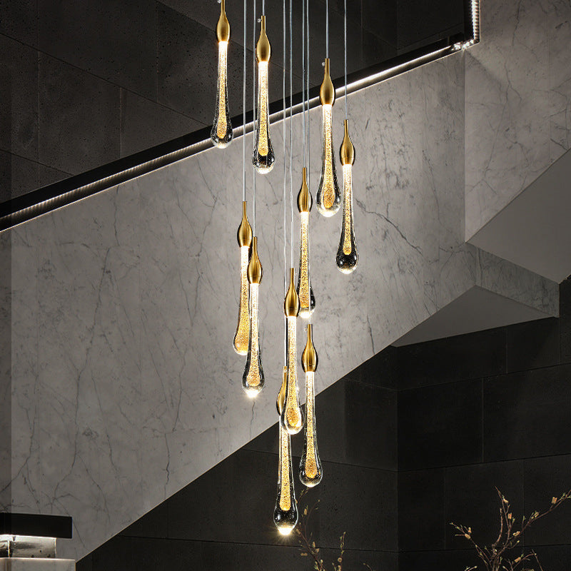 Droplet Stairs Multi Pendant Light Water Glass Modernism Hanging Lamp Kit in Gold Clearhalo 'Ceiling Lights' 'Modern Pendants' 'Modern' 'Pendant Lights' 'Pendants' Lighting' 2025465