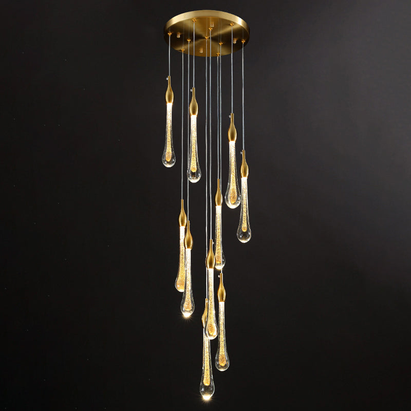 Droplet Stairs Multi Pendant Light Water Glass Modernism Hanging Lamp Kit in Gold Clearhalo 'Ceiling Lights' 'Modern Pendants' 'Modern' 'Pendant Lights' 'Pendants' Lighting' 2025466