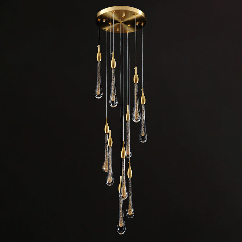 Droplet Stairs Multi Pendant Light Water Glass Modernism Hanging Lamp Kit in Gold Clearhalo 'Ceiling Lights' 'Modern Pendants' 'Modern' 'Pendant Lights' 'Pendants' Lighting' 2025467