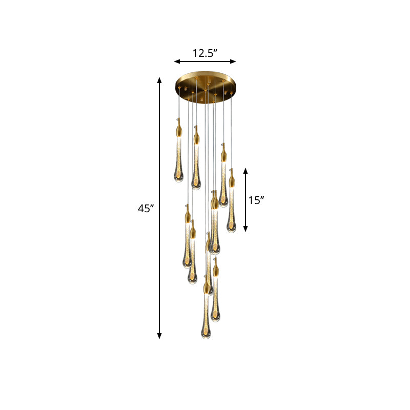 Droplet Stairs Multi Pendant Light Water Glass Modernism Hanging Lamp Kit in Gold Clearhalo 'Ceiling Lights' 'Modern Pendants' 'Modern' 'Pendant Lights' 'Pendants' Lighting' 2025468