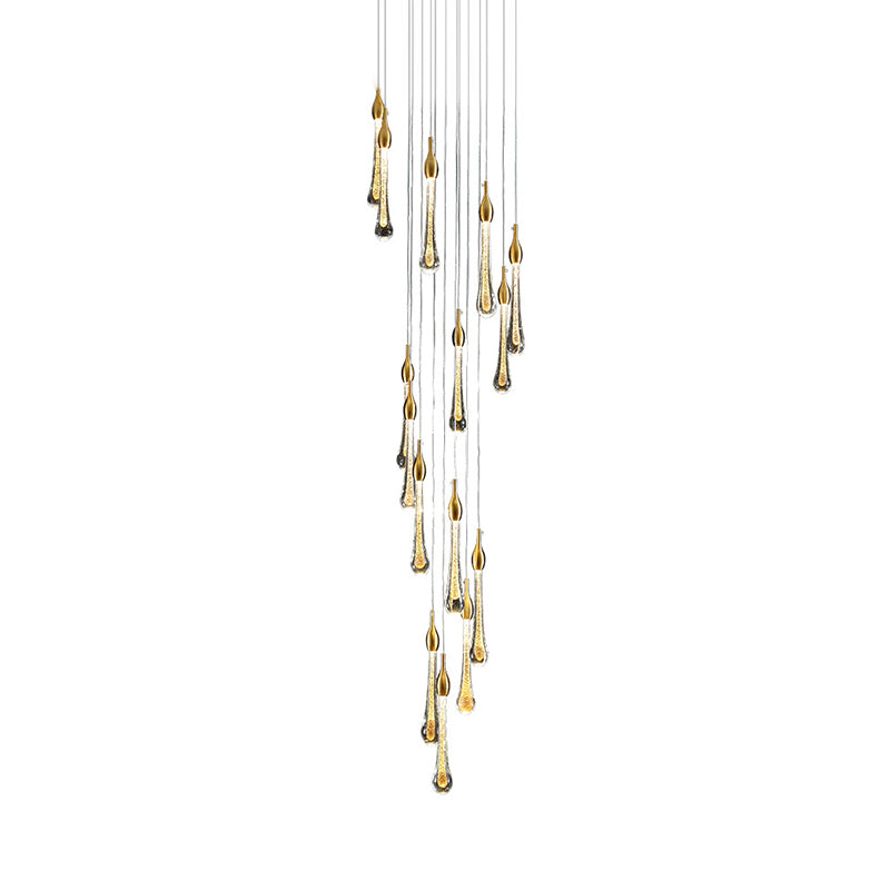 Droplet Stairs Multi Pendant Light Water Glass Modernism Hanging Lamp Kit in Gold Clearhalo 'Ceiling Lights' 'Modern Pendants' 'Modern' 'Pendant Lights' 'Pendants' Lighting' 2025470