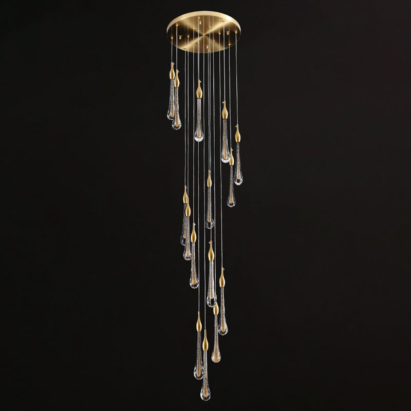 Droplet Stairs Multi Pendant Light Water Glass Modernism Hanging Lamp Kit in Gold Clearhalo 'Ceiling Lights' 'Modern Pendants' 'Modern' 'Pendant Lights' 'Pendants' Lighting' 2025471