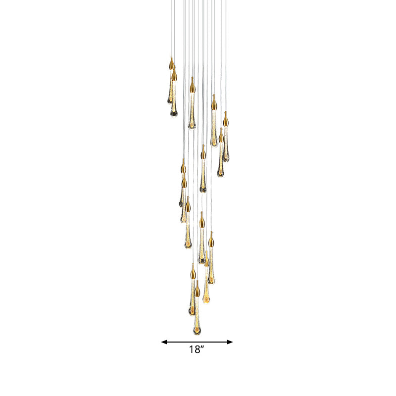 Droplet Stairs Multi Pendant Light Water Glass Modernism Hanging Lamp Kit in Gold Clearhalo 'Ceiling Lights' 'Modern Pendants' 'Modern' 'Pendant Lights' 'Pendants' Lighting' 2025473