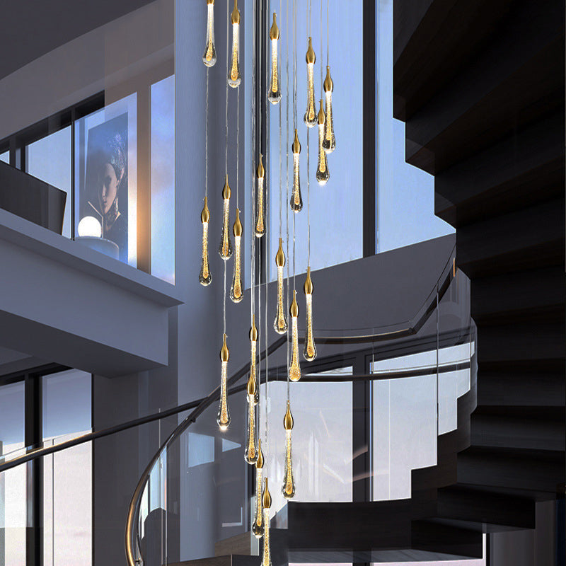 Droplet Stairs Multi Pendant Light Water Glass Modernism Hanging Lamp Kit in Gold 20 Gold Clearhalo 'Ceiling Lights' 'Modern Pendants' 'Modern' 'Pendant Lights' 'Pendants' Lighting' 2025474