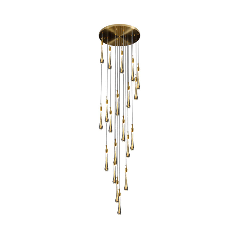 Droplet Stairs Multi Pendant Light Water Glass Modernism Hanging Lamp Kit in Gold Clearhalo 'Ceiling Lights' 'Modern Pendants' 'Modern' 'Pendant Lights' 'Pendants' Lighting' 2025475