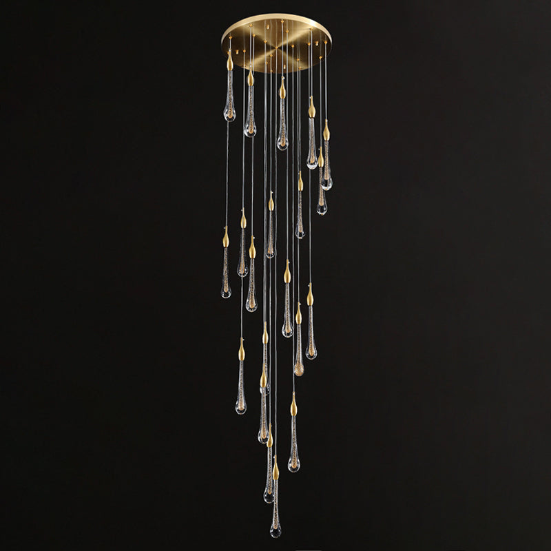 Droplet Stairs Multi Pendant Light Water Glass Modernism Hanging Lamp Kit in Gold Clearhalo 'Ceiling Lights' 'Modern Pendants' 'Modern' 'Pendant Lights' 'Pendants' Lighting' 2025476
