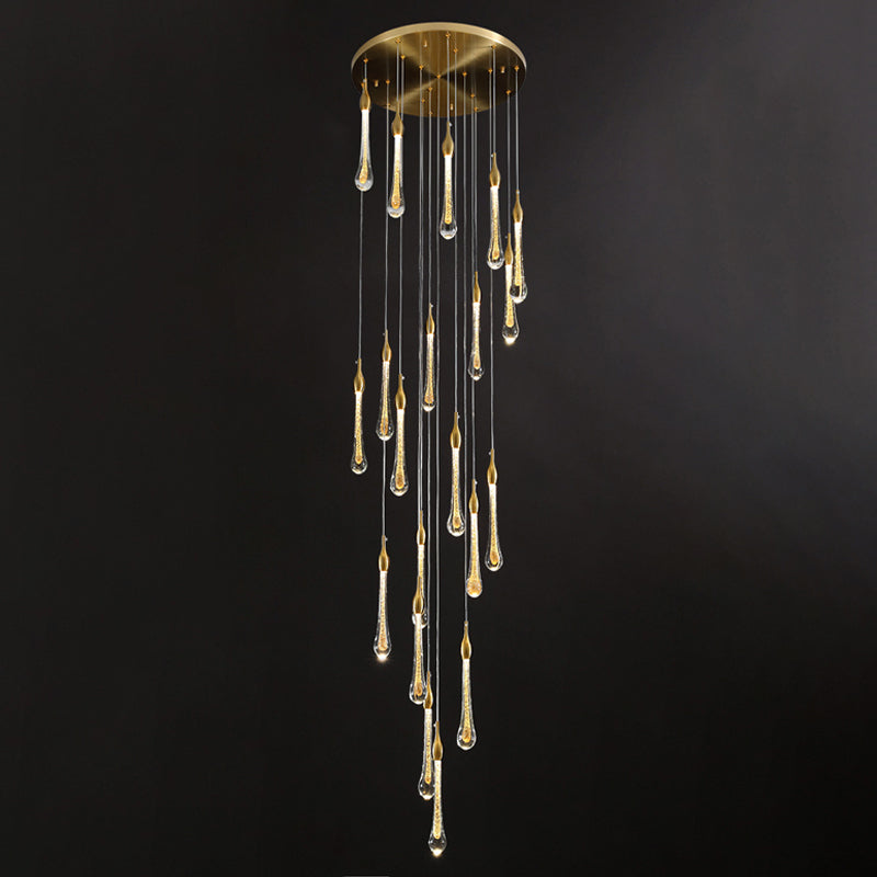 Droplet Stairs Multi Pendant Light Water Glass Modernism Hanging Lamp Kit in Gold Clearhalo 'Ceiling Lights' 'Modern Pendants' 'Modern' 'Pendant Lights' 'Pendants' Lighting' 2025477