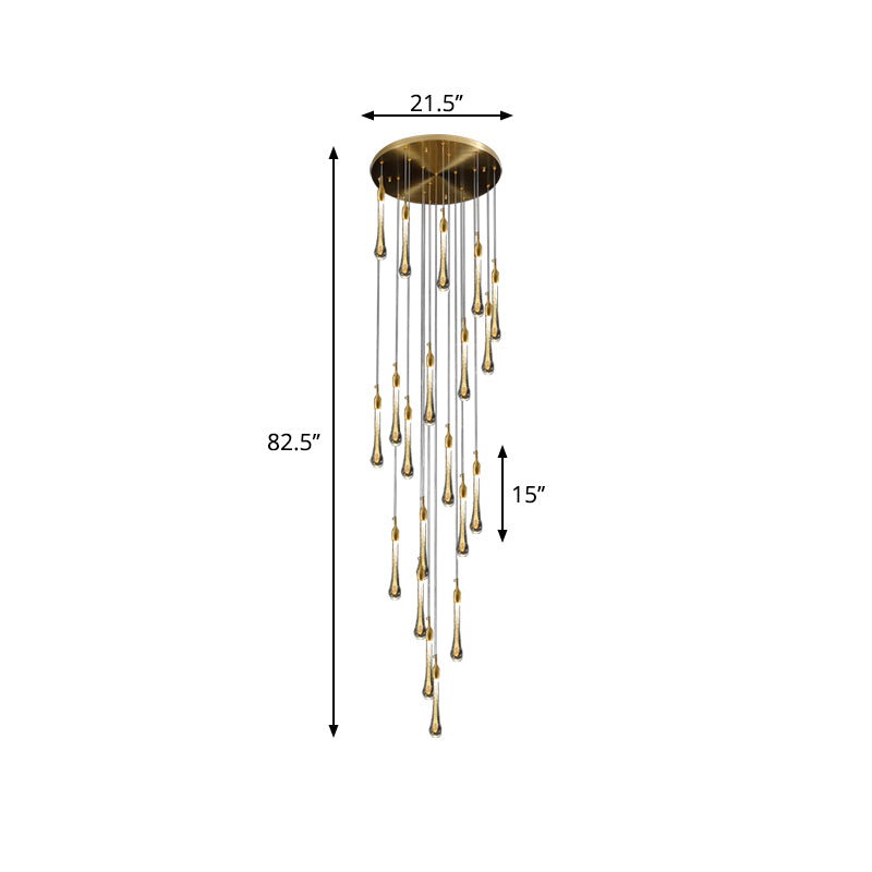 Droplet Stairs Multi Pendant Light Water Glass Modernism Hanging Lamp Kit in Gold Clearhalo 'Ceiling Lights' 'Modern Pendants' 'Modern' 'Pendant Lights' 'Pendants' Lighting' 2025478