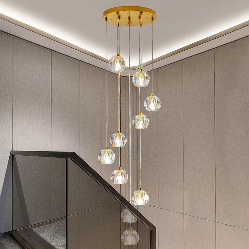 Ball Clear Glass Multi Pendant Modern Style Gold Pendulum Light with Spiral Design for Stairs Clearhalo 'Ceiling Lights' 'Modern Pendants' 'Modern' 'Pendant Lights' 'Pendants' Lighting' 2025480