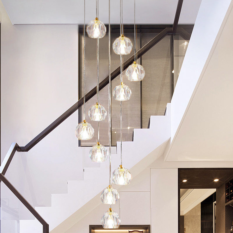 Ball Clear Glass Multi Pendant Modern Style Gold Pendulum Light with Spiral Design for Stairs Clearhalo 'Ceiling Lights' 'Modern Pendants' 'Modern' 'Pendant Lights' 'Pendants' Lighting' 2025481