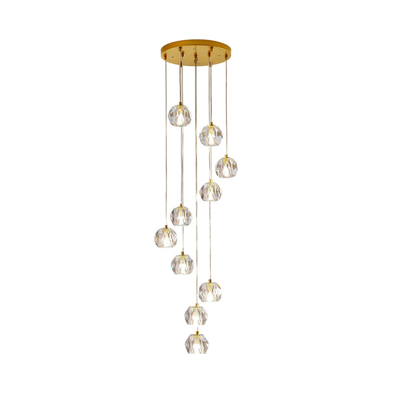 Ball Clear Glass Multi Pendant Modern Style Gold Pendulum Light with Spiral Design for Stairs Clearhalo 'Ceiling Lights' 'Modern Pendants' 'Modern' 'Pendant Lights' 'Pendants' Lighting' 2025482