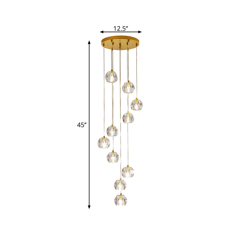 Ball Clear Glass Multi Pendant Modern Style Gold Pendulum Light with Spiral Design for Stairs Clearhalo 'Ceiling Lights' 'Modern Pendants' 'Modern' 'Pendant Lights' 'Pendants' Lighting' 2025483