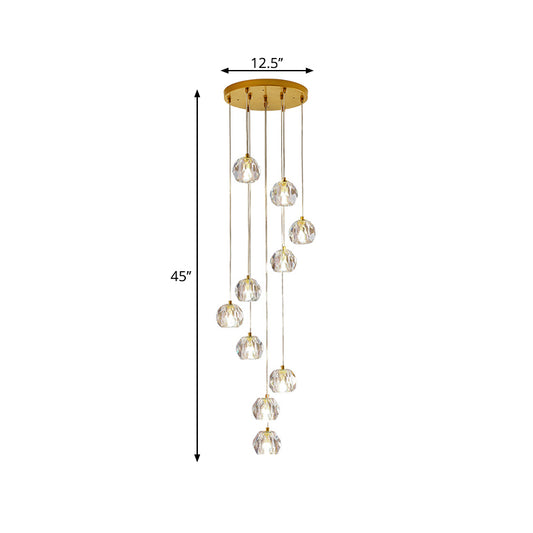 Ball Clear Glass Multi Pendant Modern Style Gold Pendulum Light with Spiral Design for Stairs Clearhalo 'Ceiling Lights' 'Modern Pendants' 'Modern' 'Pendant Lights' 'Pendants' Lighting' 2025483