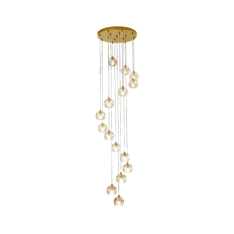 Ball Clear Glass Multi Pendant Modern Style Gold Pendulum Light with Spiral Design for Stairs Clearhalo 'Ceiling Lights' 'Modern Pendants' 'Modern' 'Pendant Lights' 'Pendants' Lighting' 2025485